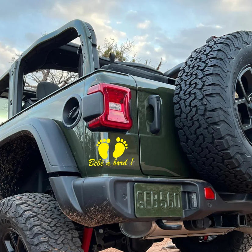 STICKY Baby On Board Sticker Decal With Little Baby Feet Waterproof Sunscreen For Motorcycle Off-road Rear Windshield