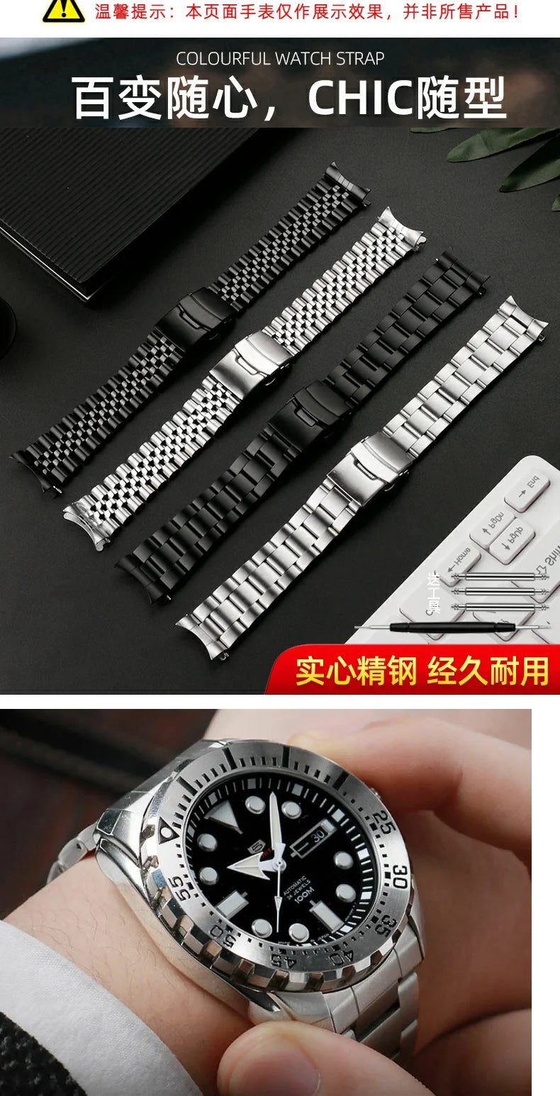 For Seiko No.5 Solid Stainless Steel Band 20mm 22mm Men's Sports Strap SKX007 SKX009 SRPD63K1 SKX175 Jubilee Curved End Bracelet