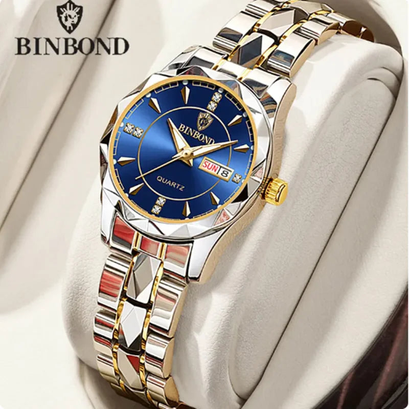 BINBOND 5552 Japanese Quartz Movement Fashion Women's Watch Top Brand Luxury Stainless Steel Strap Date Calendar Watch-1