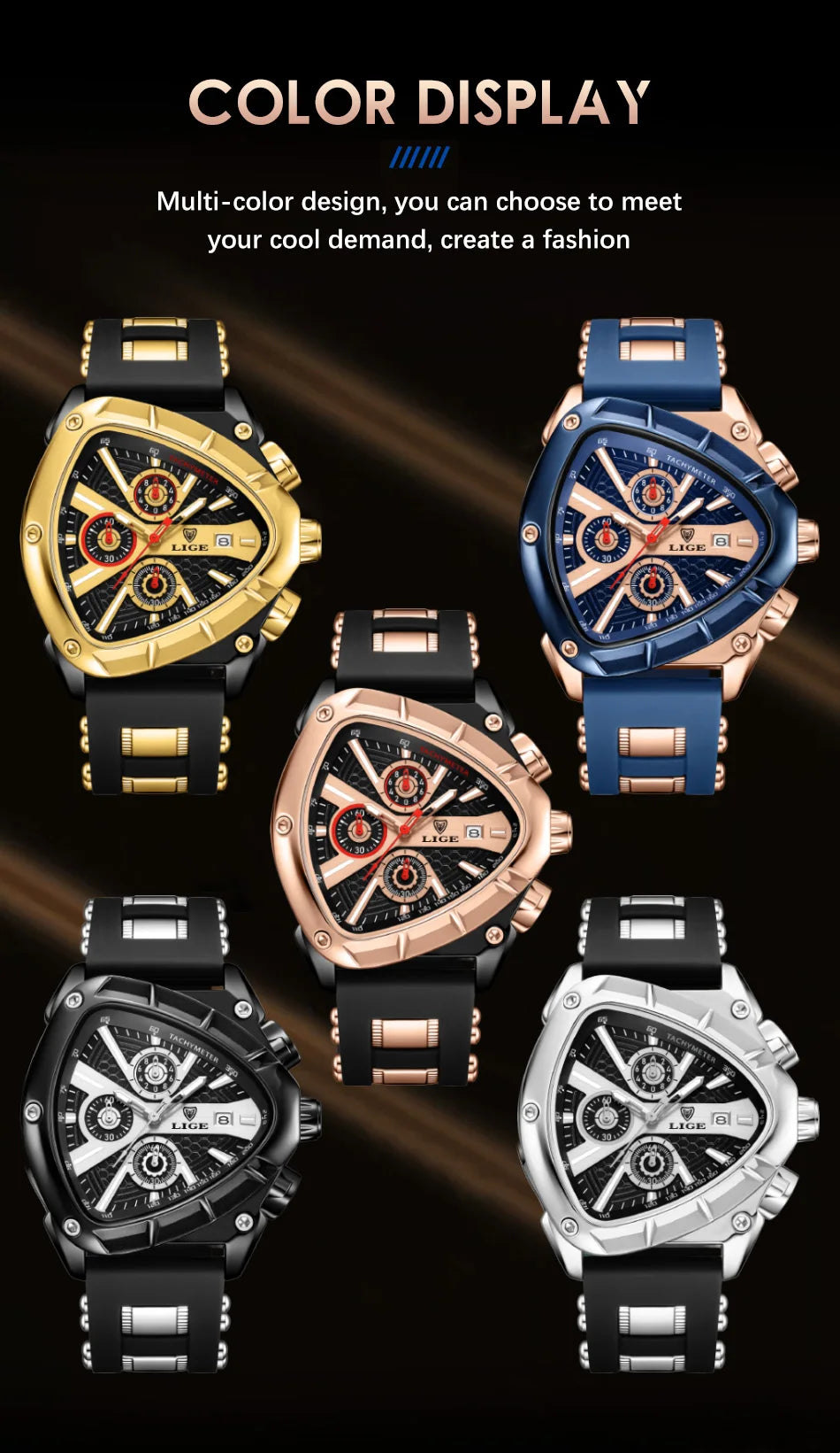 LIGE Watch for Men Chronograph Casual Fashion Sport Military Silicagel Wristwatches Man Watch Waterproof Date Clock Reloj Hombre