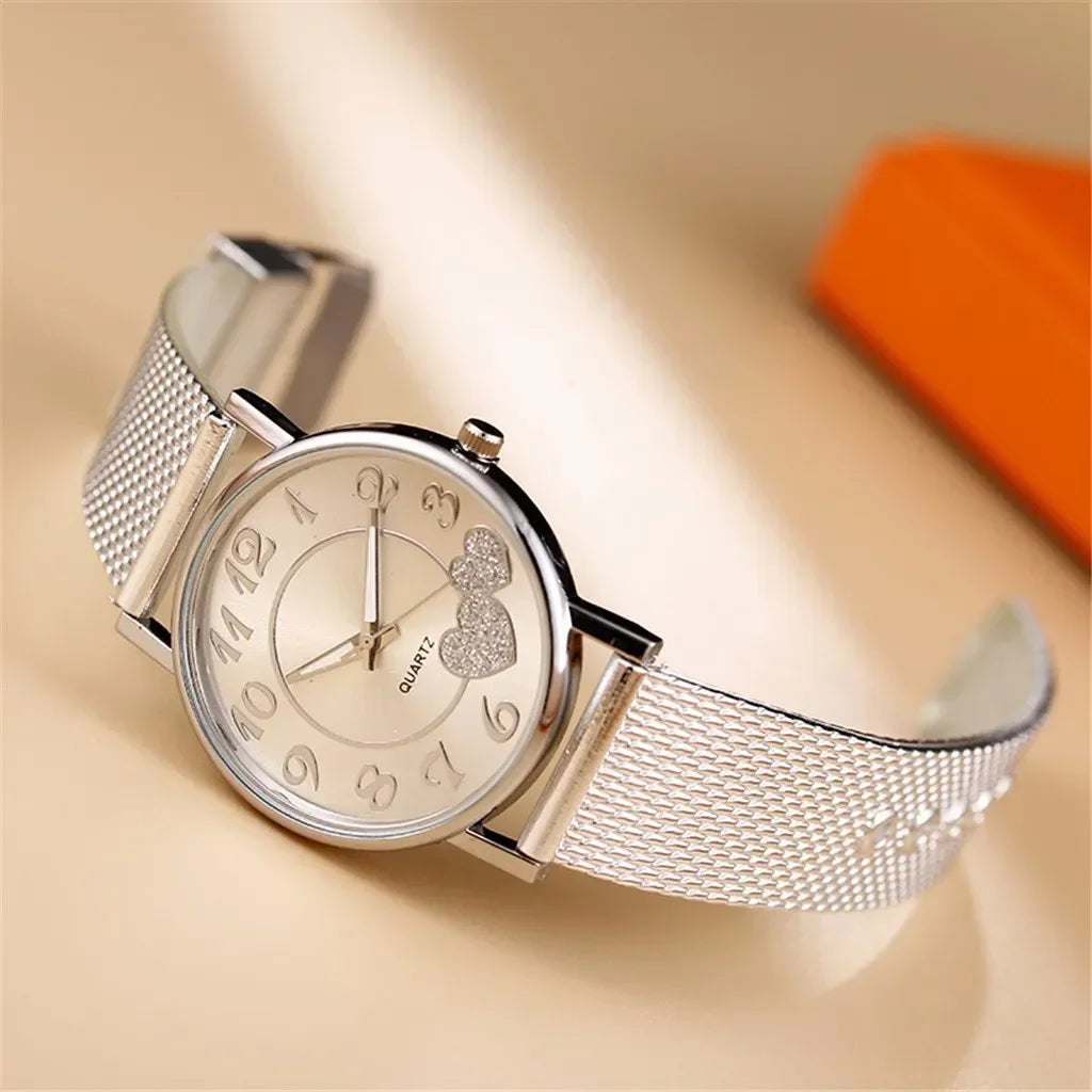 Women Watch Business Wristwatches Jewelry Часы Женские Large Number Round Dial Fashion Watches with Mesh Belt Wild Creative Gift
