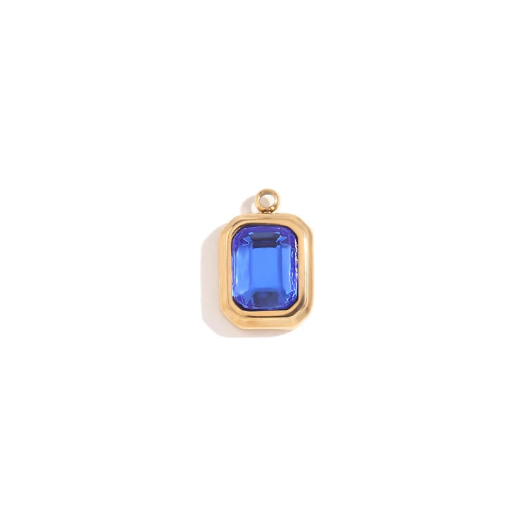 E.B.belle Octagonal Splicing Color Bead Heart-shaped Key Rainbow Square 316L Stainless Steel 14K Gold Plated Pendant Charms