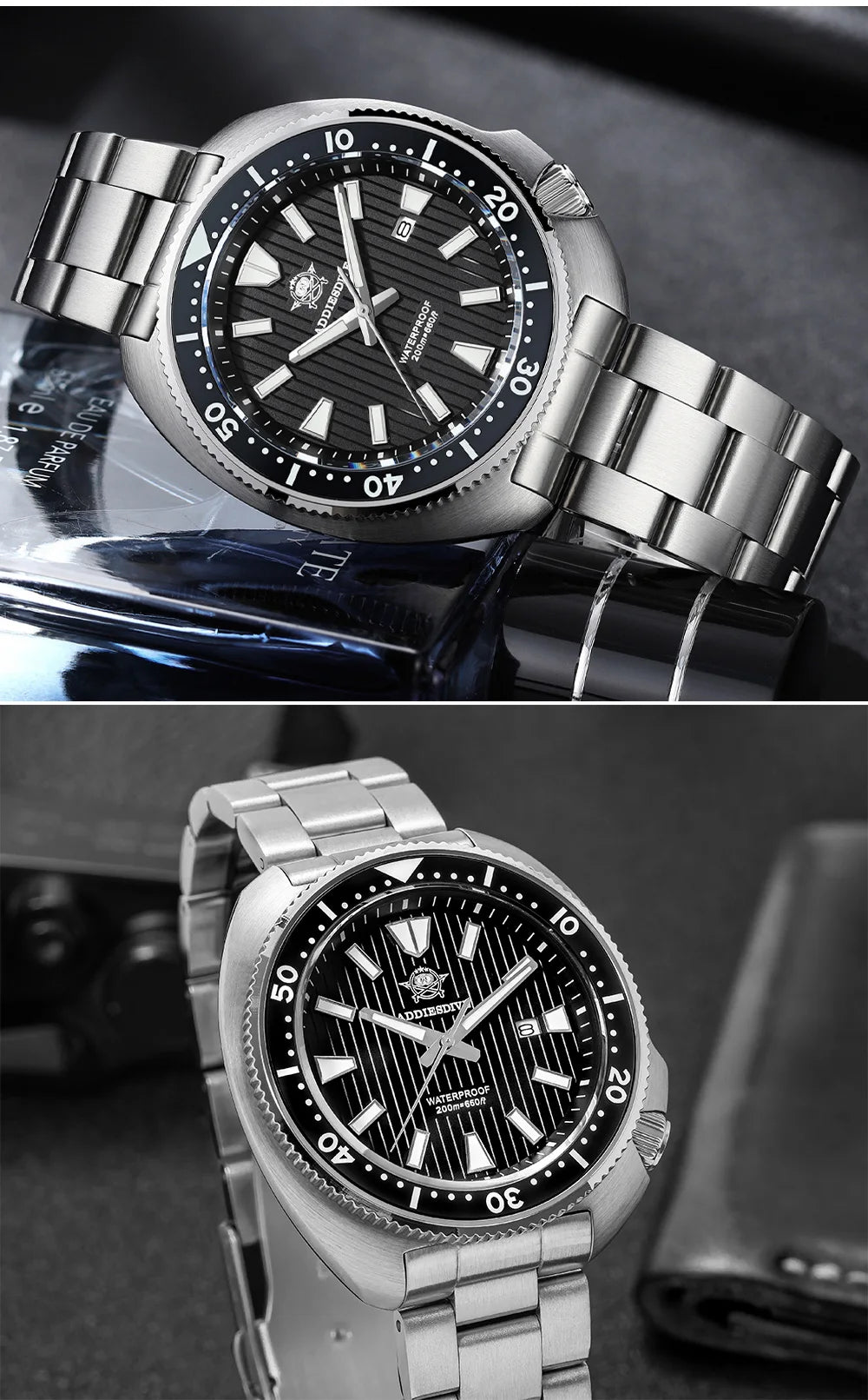 ADDIESDIVE Watch For Man AD2507 Sapphire Crystals Window Display BGW9 Luminous 200M waterproof 316L Stainless Steel Quartz Watch
