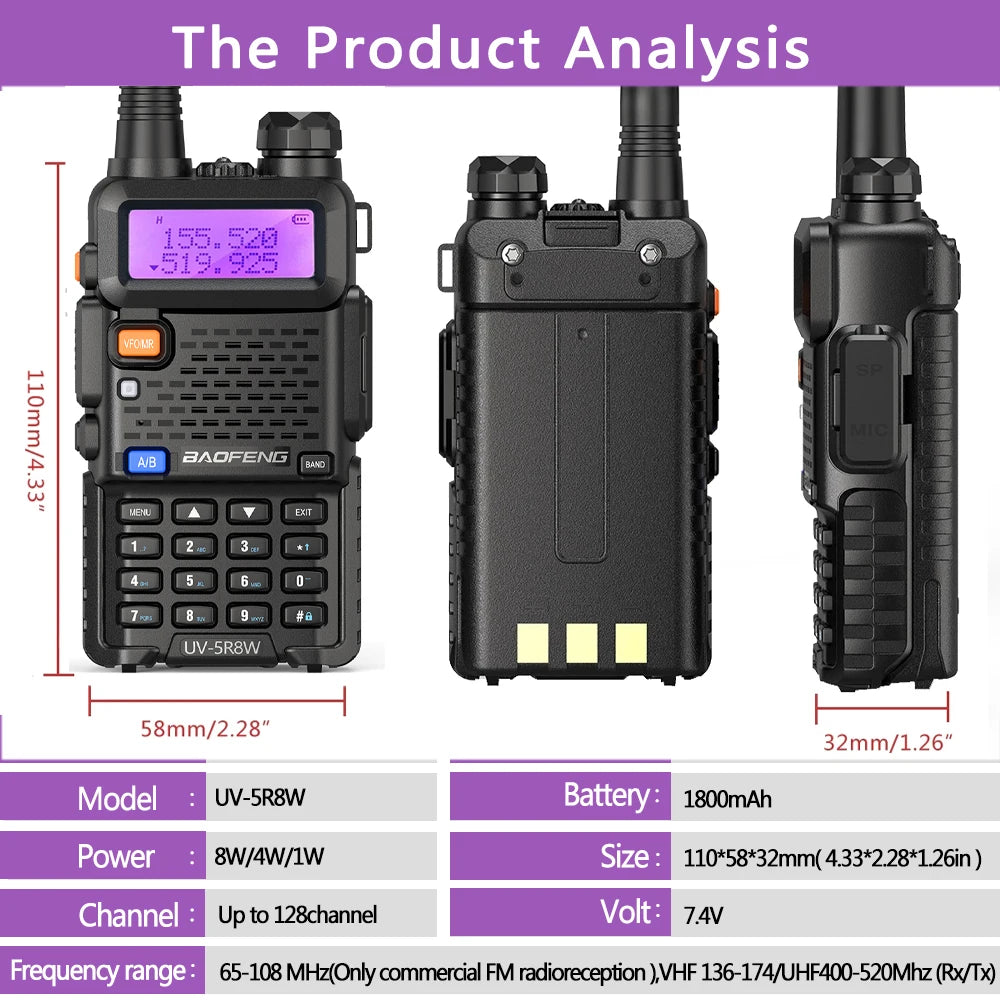 2PCS Baofeng UV 5R 5W 8W Walkie Talkie Portable Ham CB Radio Dual Band VHF UHF FM Transceiver Two Way Radio UV82 S9 K5 Plus