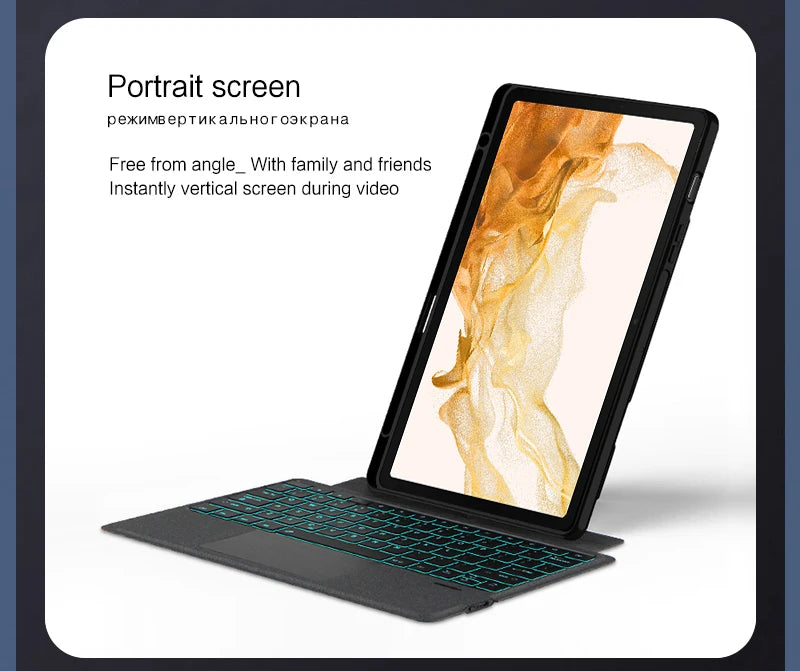 HUWEI Magic Keyboard For Samsung Galaxy Tab S9 S8 S7 Plus FE 12.4" Case Smart Backlit TouchPad Spanish Portuguese Keyboard Cover