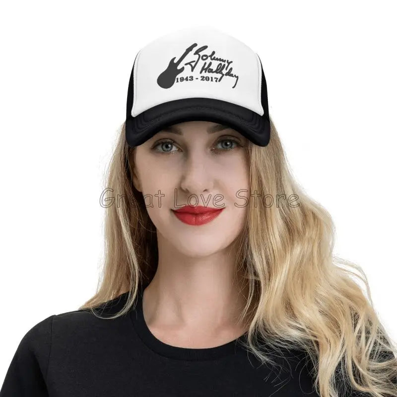 Johnny Hallyday Mesh Baseball Cap French Rock Legend Breathable Trucker Hat Unisex Travel Adjustable Hat Sunscreen Baseball Cap