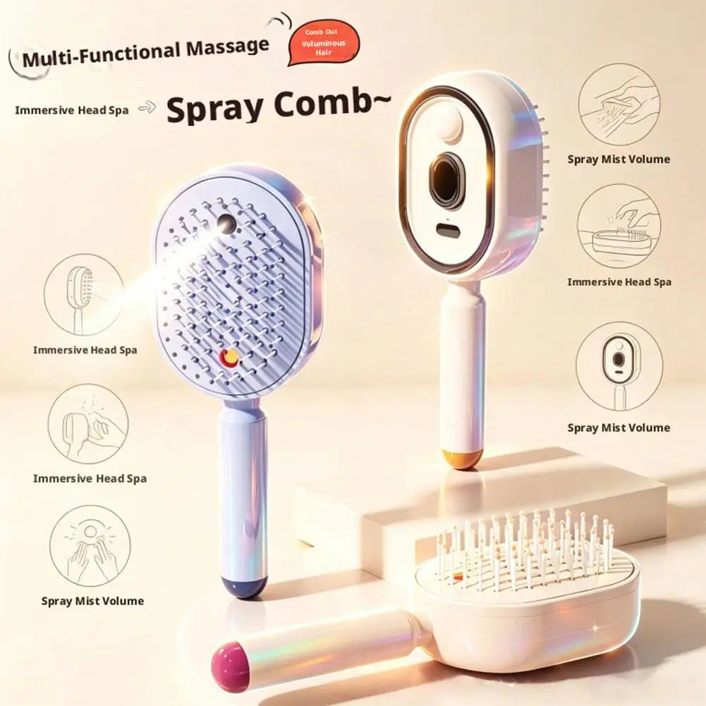 Electric Spray Hair Brush Hair SPA Nourishes Hair Essential Oil Spray Reduce Frizz Anti-Static Retractable Steam Massage Comb