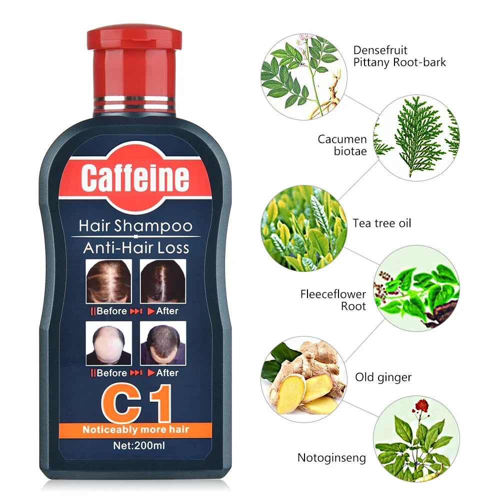Men Shampoo For Hair Growth Natural Plants Caffeine Anti Hair Loss Dandruff Nourish Care Treatment Shampoo 200ML Hair care