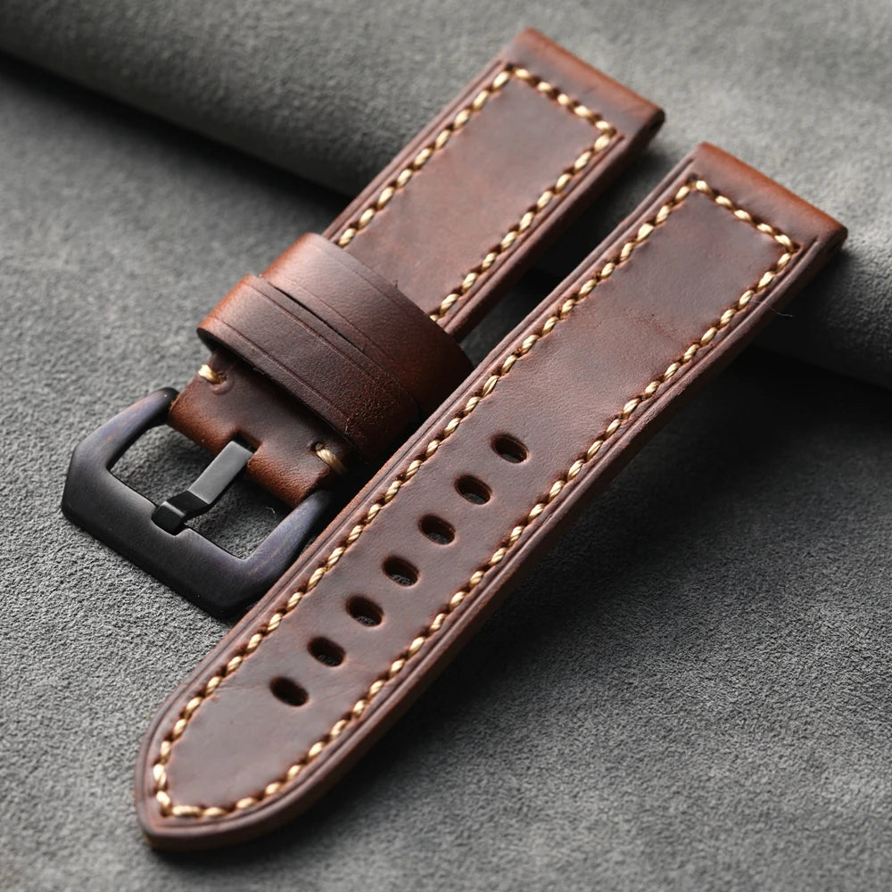 Handmade Layer Cowhide Leather Strap Suitable For Bronze Watchband 20 22 24 26MM Thickened sSoft Leather Retro Style Men Bracele