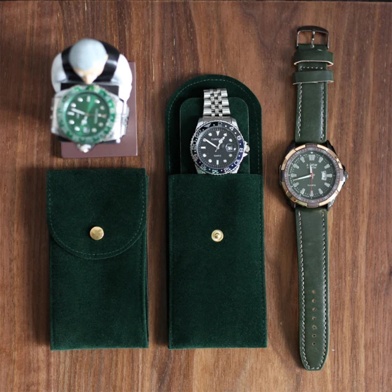 IBBETON Watch Bag Blue and Black and Brown Flannelette Gift Bag Travel Storage Case Durable Portable Watch Dust Protection Case