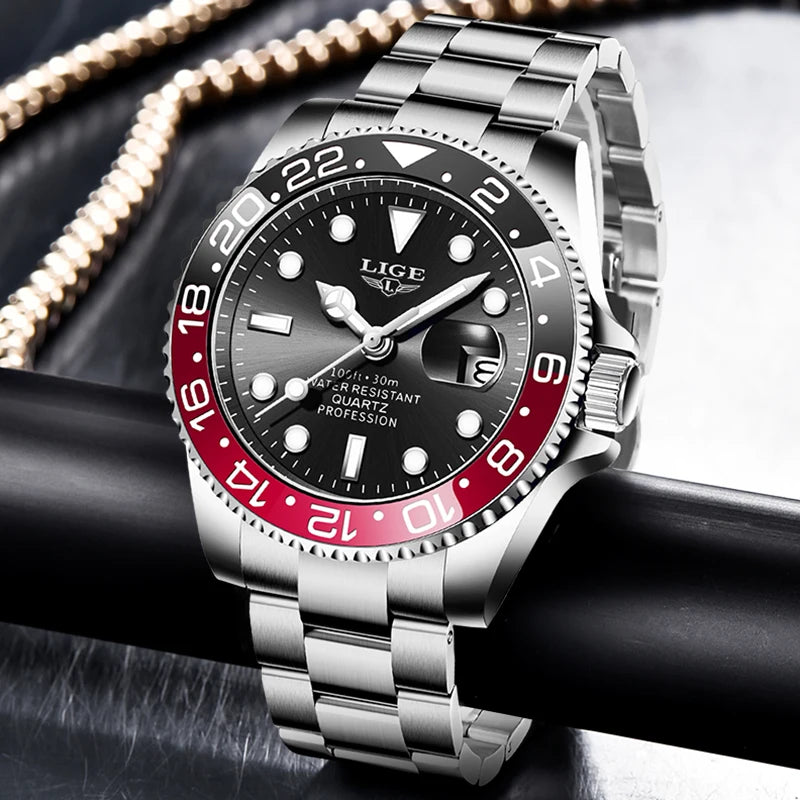 LIGE Top Brand Fashion Mens Watch Business Luxury Quartz Wristwatches Luminous Waterproof Steel Sports Watches Mens Gifts Reloj
