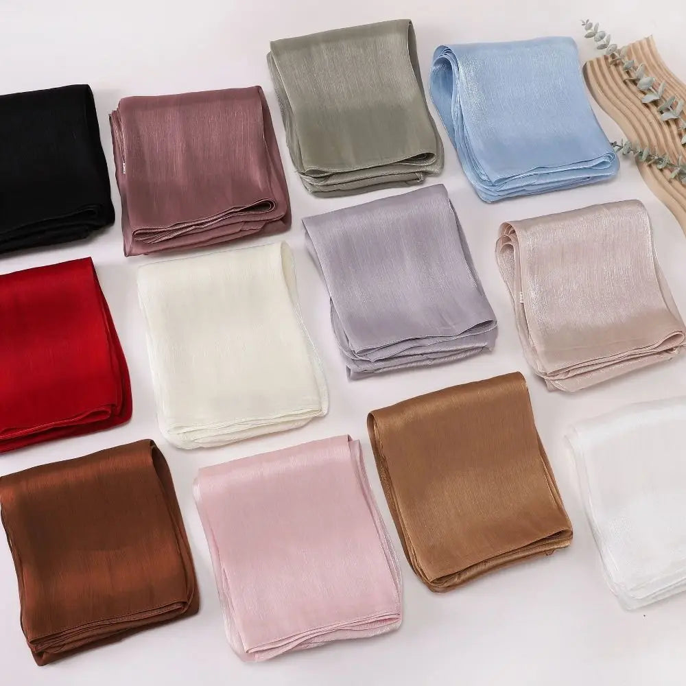 Fashion Solid Color Silk Scarf Chiffon Shining Chiffon Hijab Veil Soft Long Sunscreen shawl Outdoor