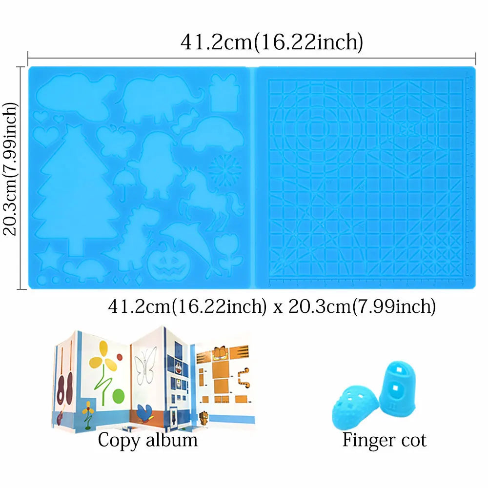 3D Printing Drawing Pen Silicone Design Pad with Basic Stencil Comes with 2 Silicone Finger Cots Excellent 3D Pen Drawing Tool