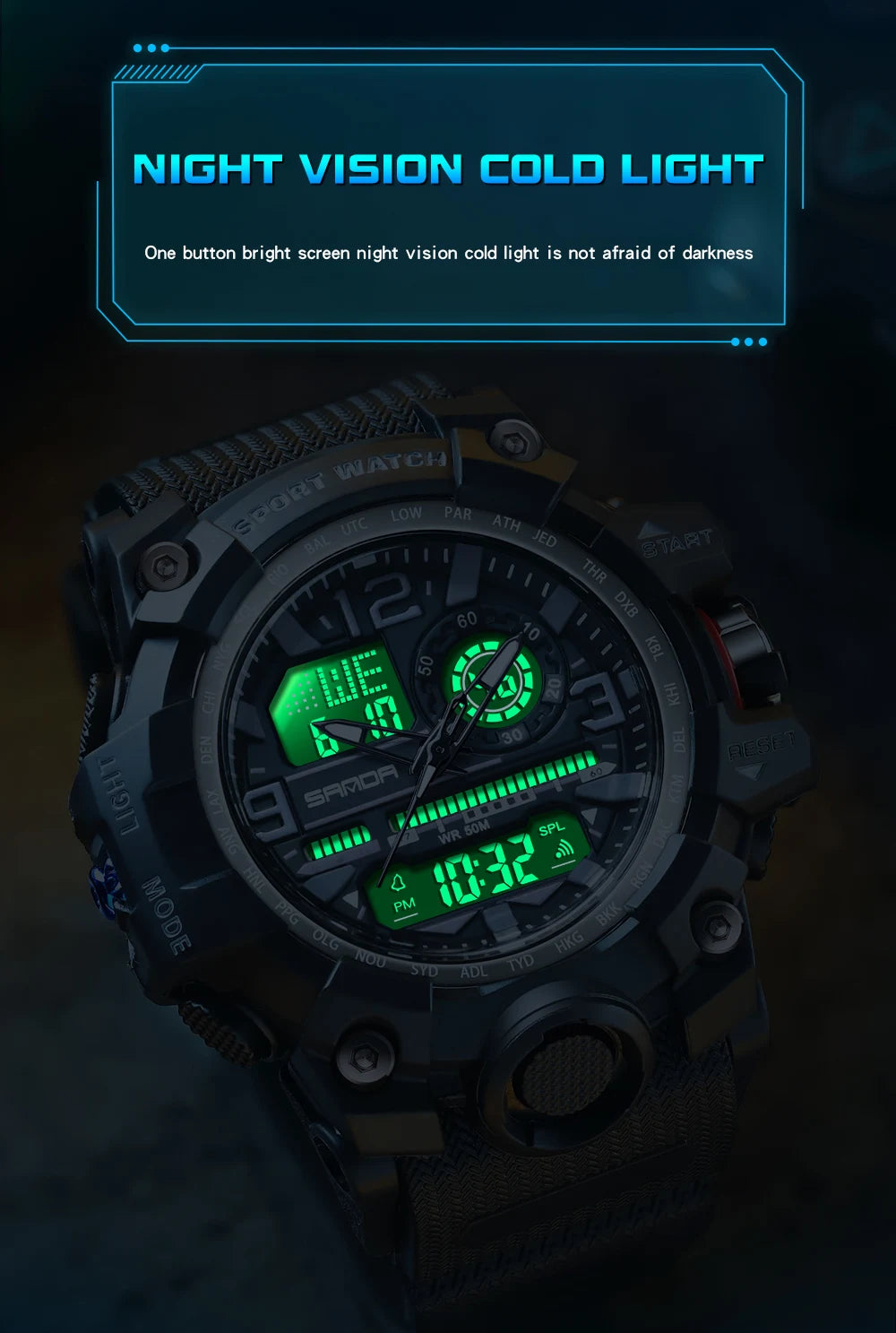SANDA 3133 Digital Watch Men Military Sport Stopwatch Quartz Wristwatch Top Brand Luxury LED Waterproof Male Electronic Clock