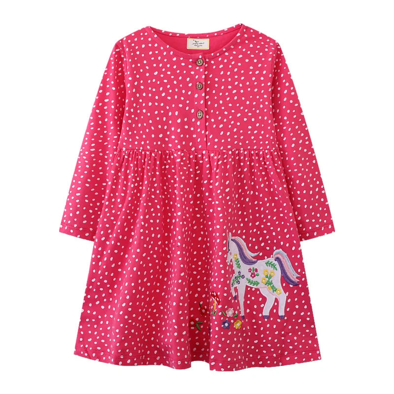 Jumping Meters 2-7T Princess Girls Dresses Buttons Hot Selling Long Sleeve Animals Baby Girls Clothes Party Kids Frocks Costume