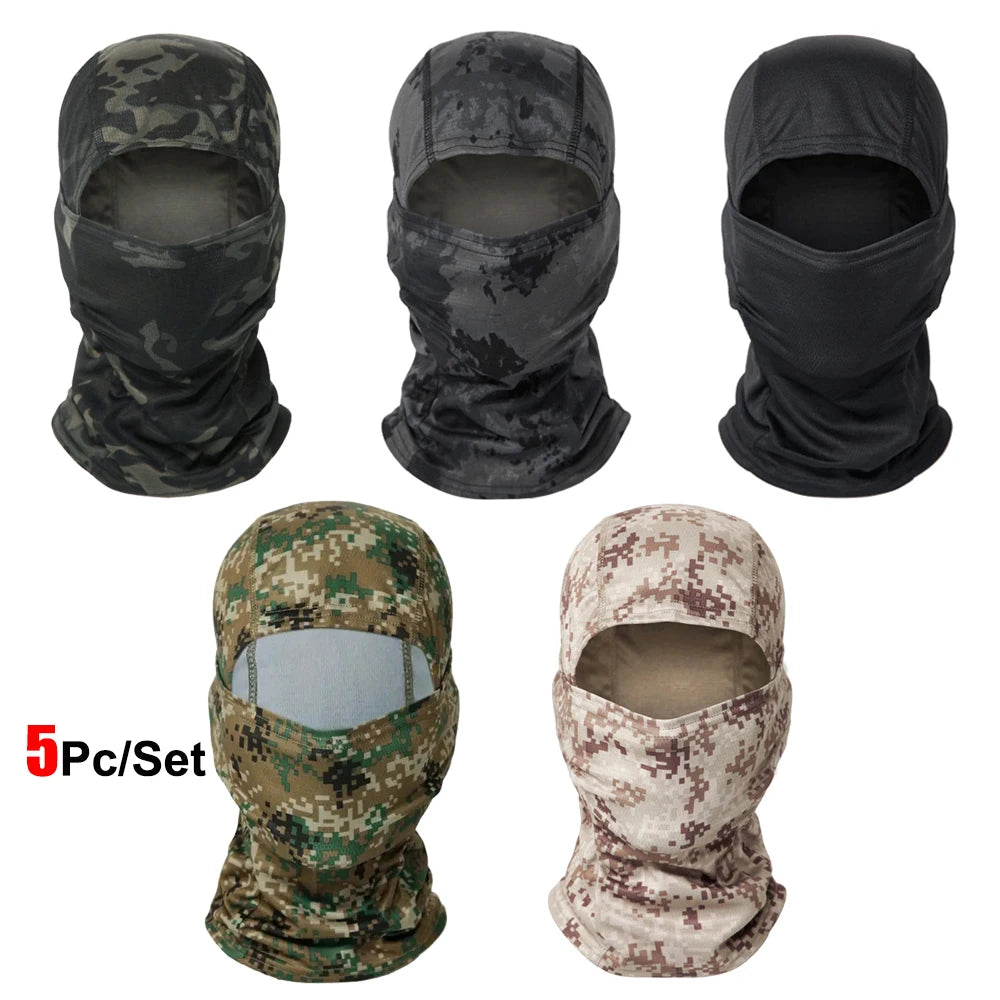 5Pcs/Set Camouflage Balaclava Hat Cycling Full Face Mask Multi Functional Scarf Headscarf Motorcycle Bike Skiing Helmet Lining