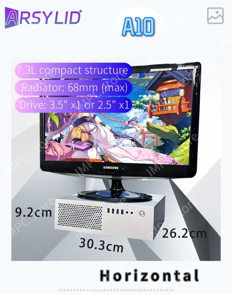 A10 7.3L M-ATX Chassis A4 HTPC Portable Half-Height Graphics Card Computer PC Support PCIe 2.5' SSD Drive Mini Flex PSU Case