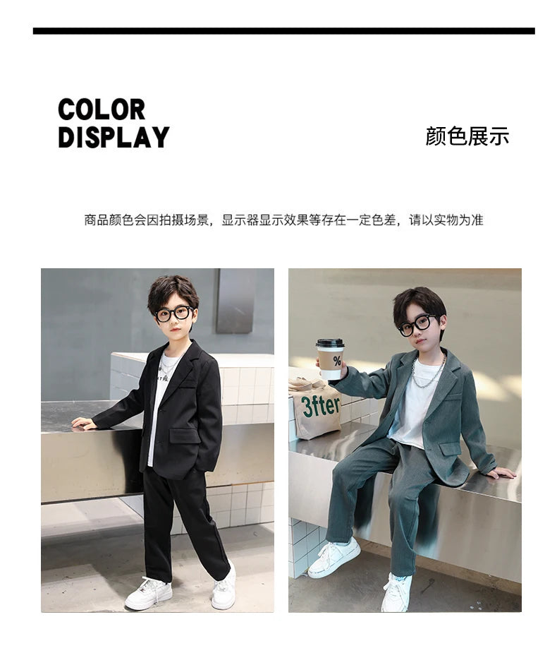 junior Boys Suits Autumn Long Sleeve Casual Blazer Jacket Trouser 2pcs School Uniform Teen Kids Clothes pants Set Child Cosutme