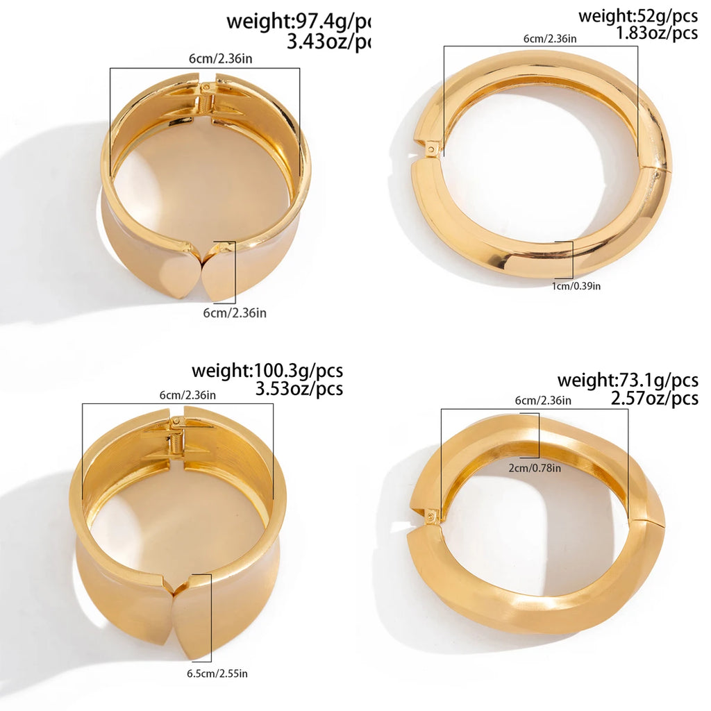 Salircon Exaggerated Vintage Geometric Wave Shape Open Spring Bangles Bracelet Woman Trending Punk Heavy Metal Bracelet Jewelry