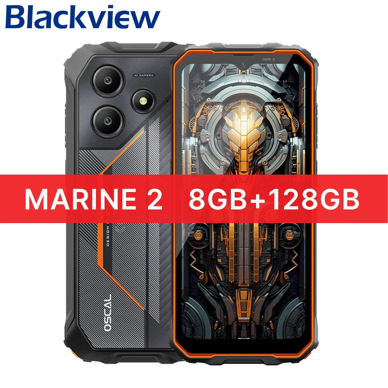 Blackview MARINE 2 Rugged Smartphone 6.56-inch HD+ IPS 90Hz Display 11000mAh 8GB 128GB Android 15 NFC 16MP Camera Cellphone