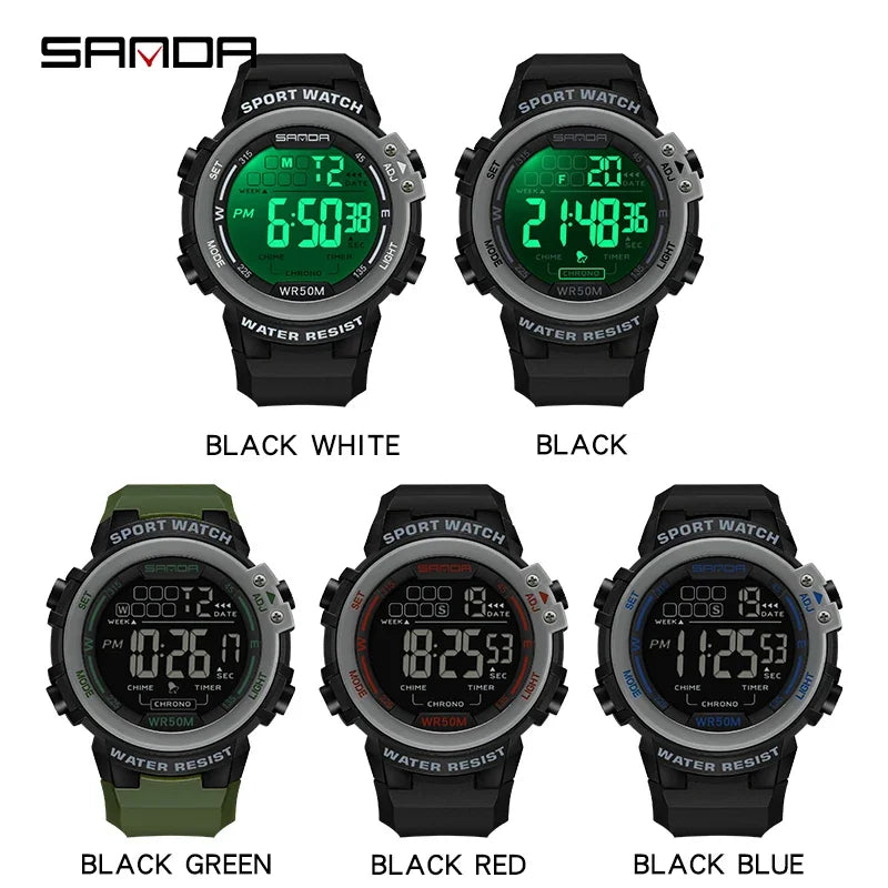 SANDA 2140 Watches Alarm Clock Chrono 5Bar Waterproof Digital Watch reloj hombre New Fashion Outdoor Sport Men Multifunction