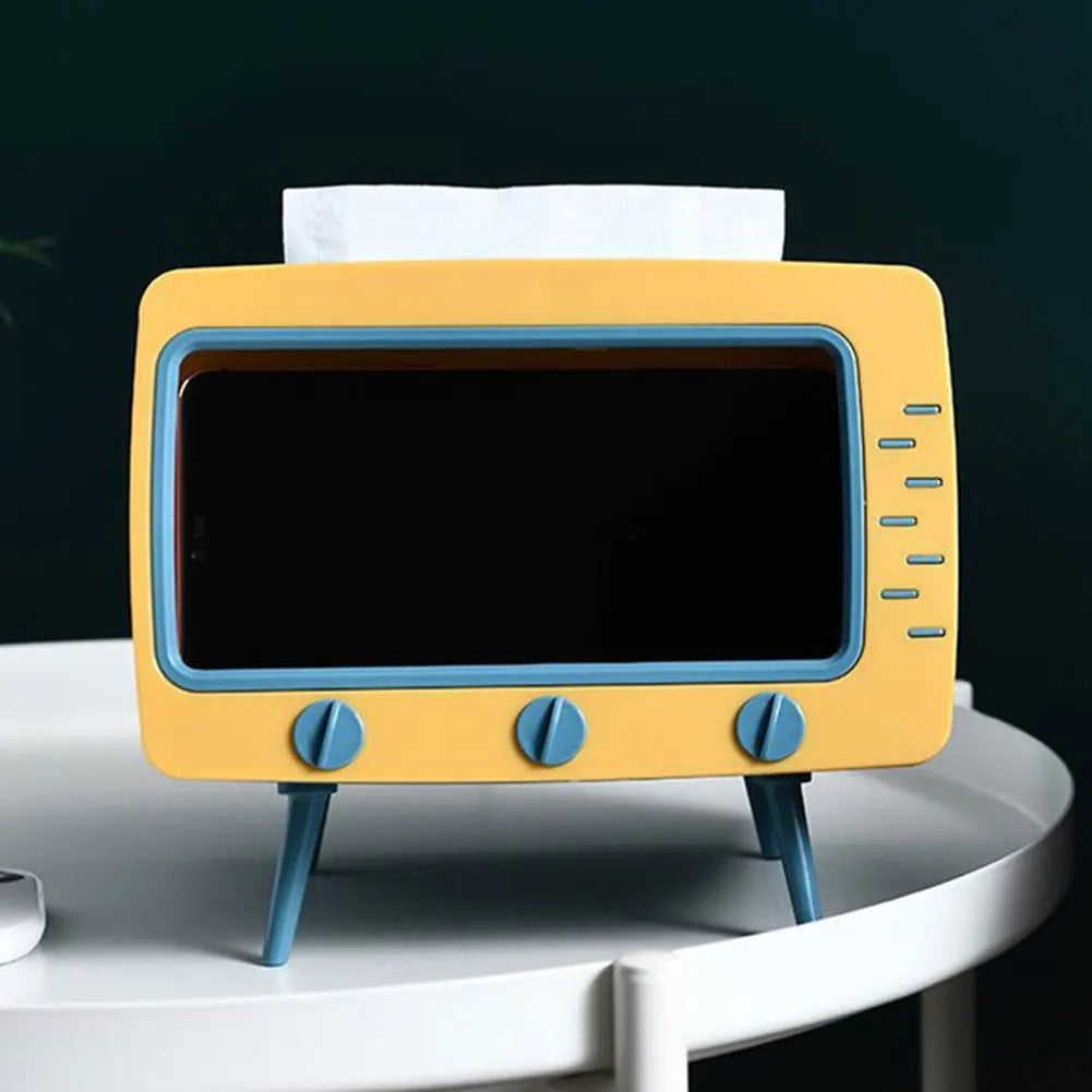 Creative Cartoon TV Shape Tissue Box Mobile Phone Holder Stand Home Living Room Office Toilet Tissue Box Kawaii Desktop Decor