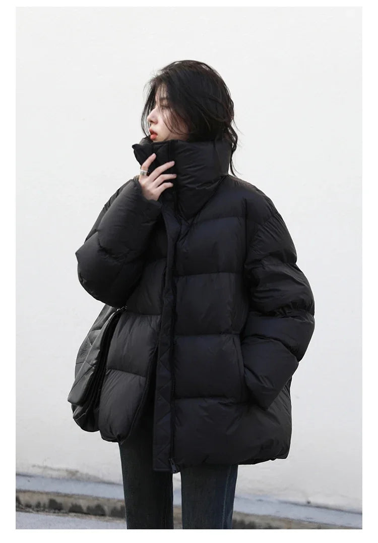 CHIC VEN Women's Down Coats Korean Stand Collar Simple Solid Color Warm Casual Jackets Soft Fashion Female Clothing Winter 2025