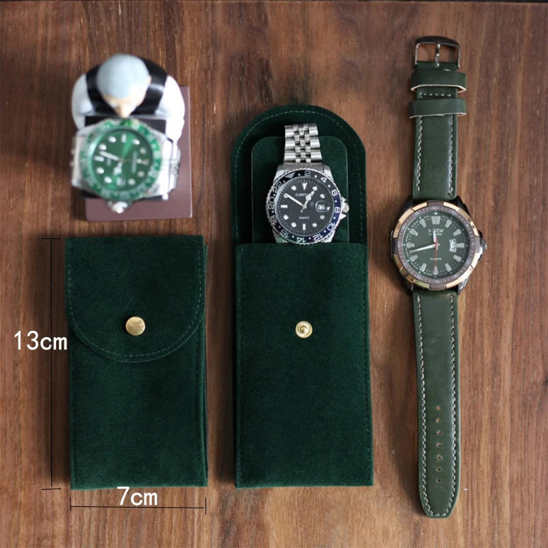 IBBETON Watch Bag Blue and Black and Brown Flannelette Gift Bag Travel Storage Case Durable Portable Watch Dust Protection Case