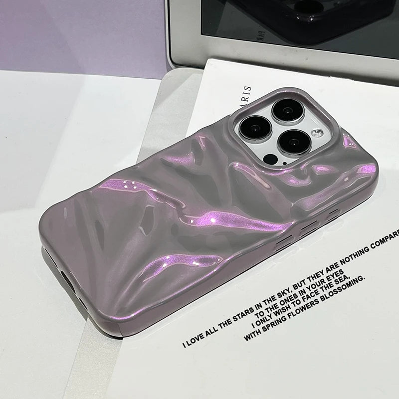 Fashion Dazzling Purple Glossy Wrinkled Texture Case For iPhone 16 Pro Max 17 15 14 Plus 13 12 11 Soft Phone Back Cover Shell