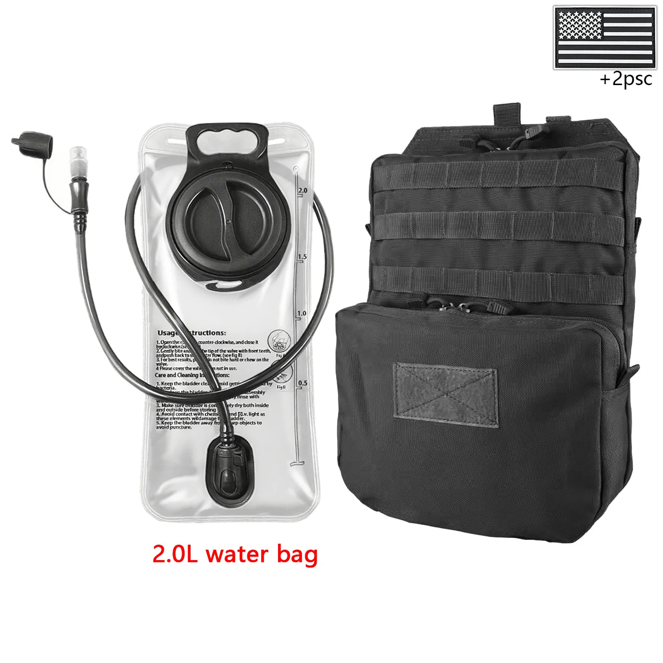 Outdoor sports drinking equipment: 2L large-capacity water bag + molle backpack, suitable for hiking, camping, and cycling