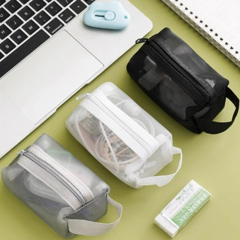Large Capacity Lipstick Coin Purse Earphone Bag Mesh Storage Bag Organizer Pouch Clutch Bag for Women