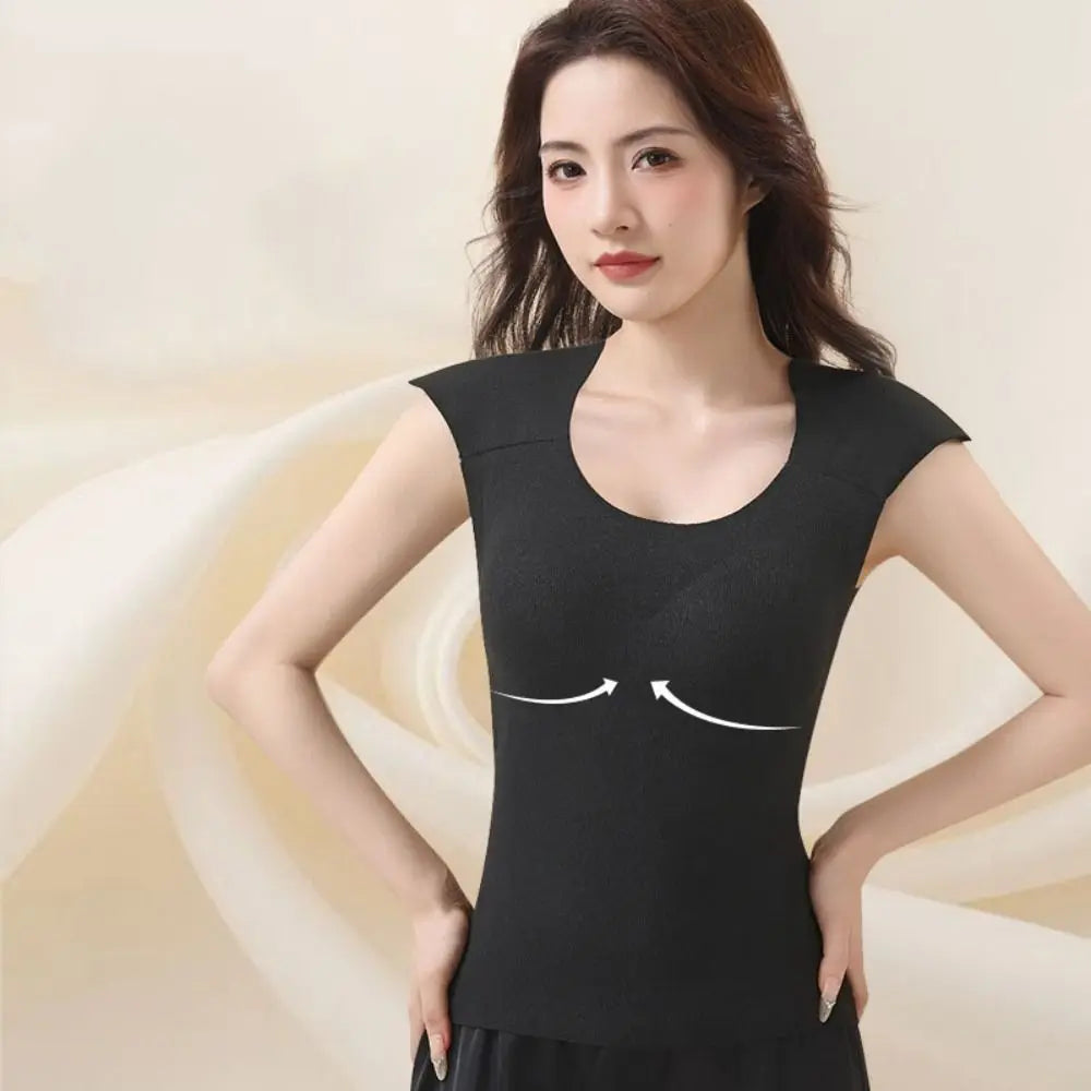 U-neck Right-angle Shoulder Vest Seamless Invisible Thermal Underwear Winter Autumn Sleeveless Underwear for Women