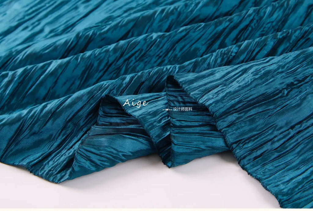 Irregular Pleated Fabric Glossy By Meters for Dress Skirt Shirt Windbreaker Diy Sewing Designer Cloth Soft Comfortable Plain Red
