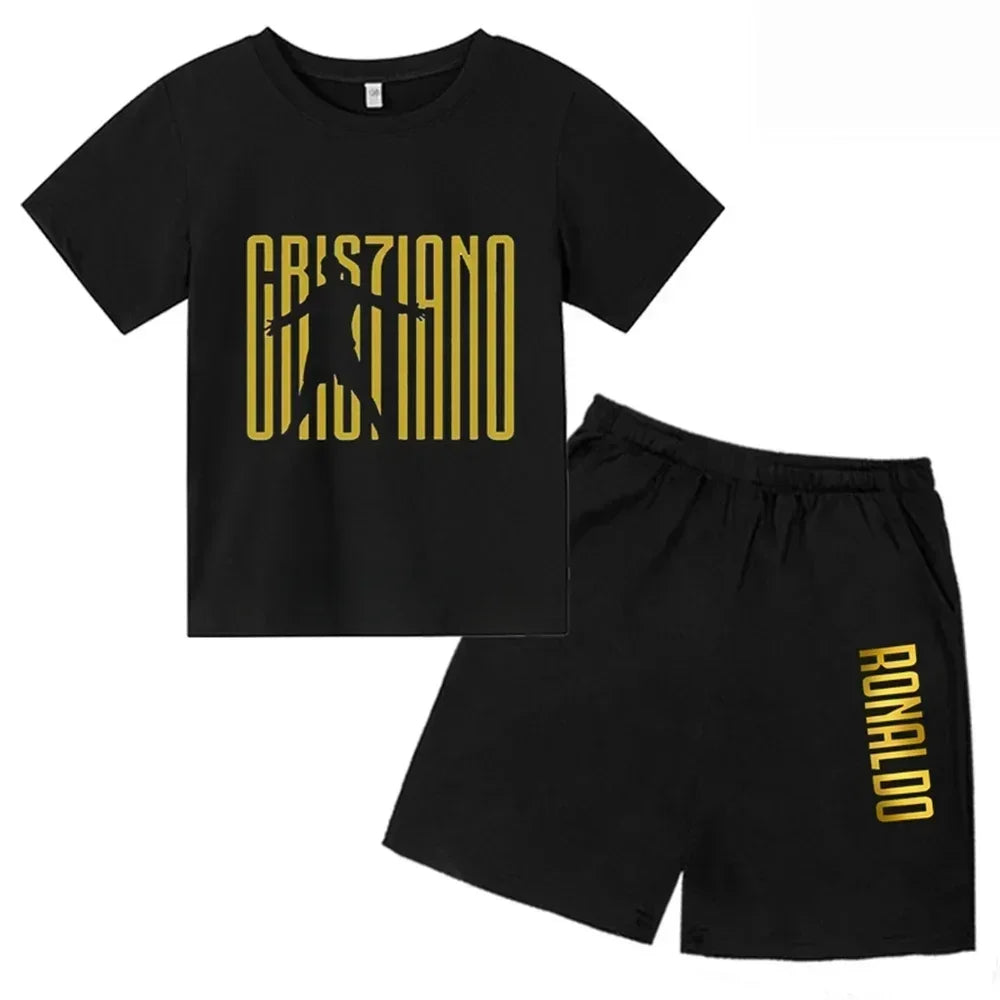 Summer CR7 Star Print Kids T-shirt Top and Shorts 2pcs Set Boys/Girls 3-13Y Children Clothes Sunshine Casual Fashion Sportsuit