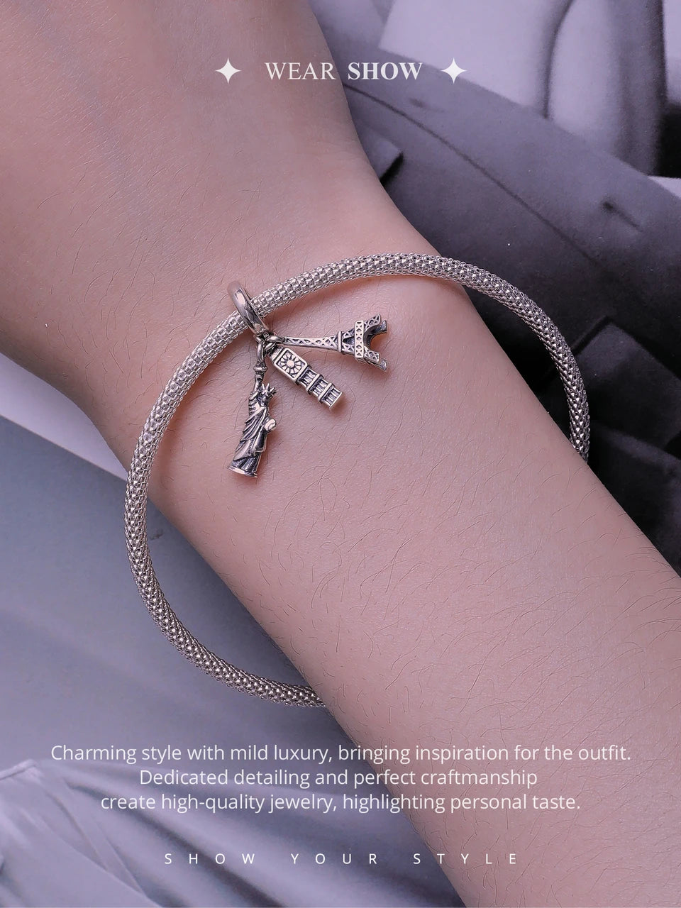 BISAER 925 Sterling Silver Summer Vacation Charm Bead Lipstick Sunglasses High Heels Airplane Pendant Fit Women DIY Bracelet