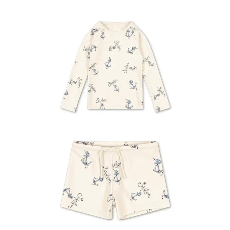 Baby Swimwear  Boys Swimwears Striped Lemon Long Sleeved Swimsuit Seahorse  Boy Beach Shorts kids Vacation Sunscreen Swimsuits