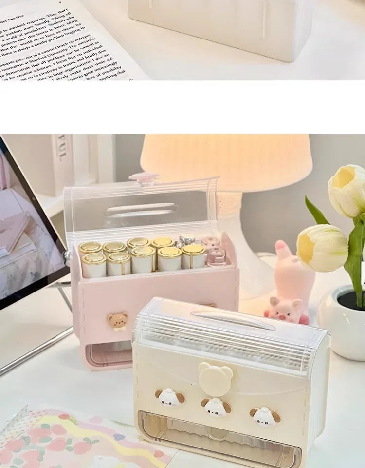 Makeup Lipstick Stand Case Desktop Cosmetic Organizer Storage Box Lipstick Dust-proof Display Stand Holder Cute Dressing Table