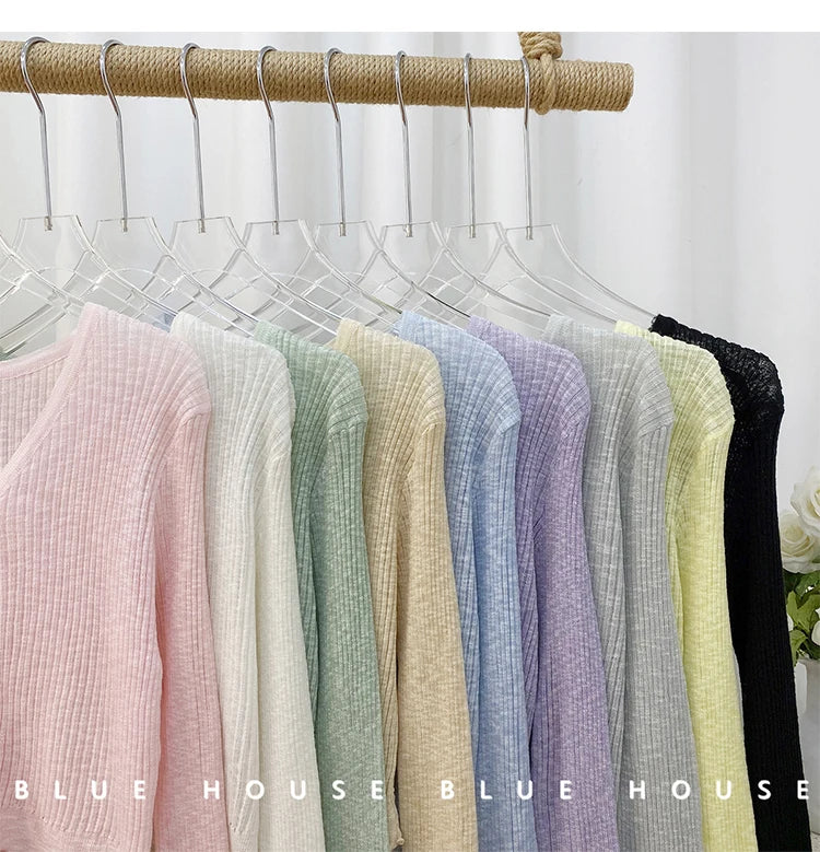 2026 Spring Summer Gentle Ruffle Trim Long Sleeve Ice Silk Sunscreen Knitted Cardigan Women Short Pearl Button Thin Casual Coat
