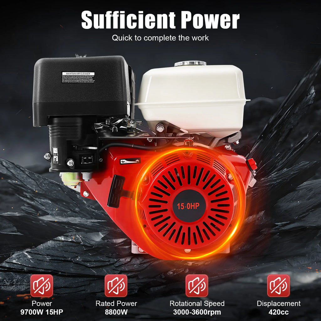 9700W 15HP 420CC Gasoline Engine 4 Stroke Gas Motor Low Noise Air Cooling 3600r/min 1.72Gal Large Fuel Tank
