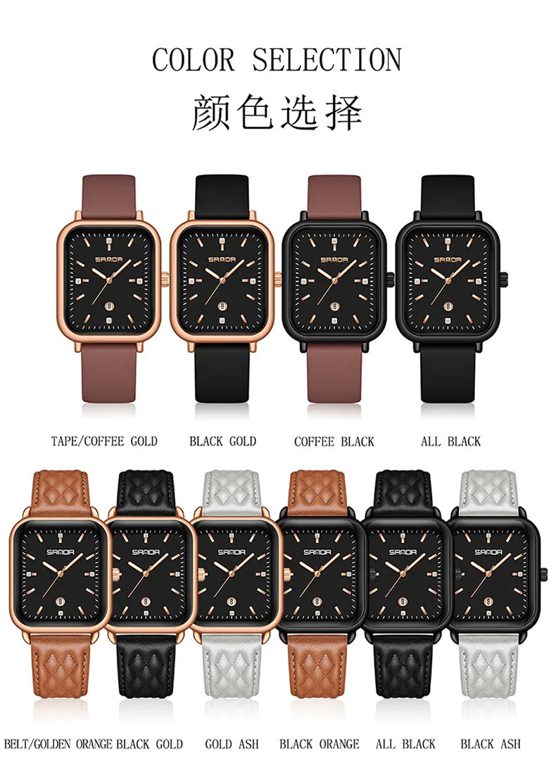 SANDA 1134 Women's Square Quartz Watch Black Fashion Crystal Waterproof Date Pointer Wristwatches for Ladies Watches Gift