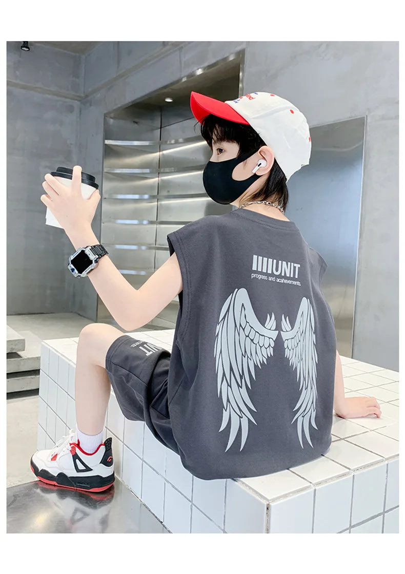 5 6 8 10 12 14 Years Teenagers Summer Boys Clothing Sets New Fashion Top And Shorts Boys Tracksuit Birthday Gifts Kids Clothes