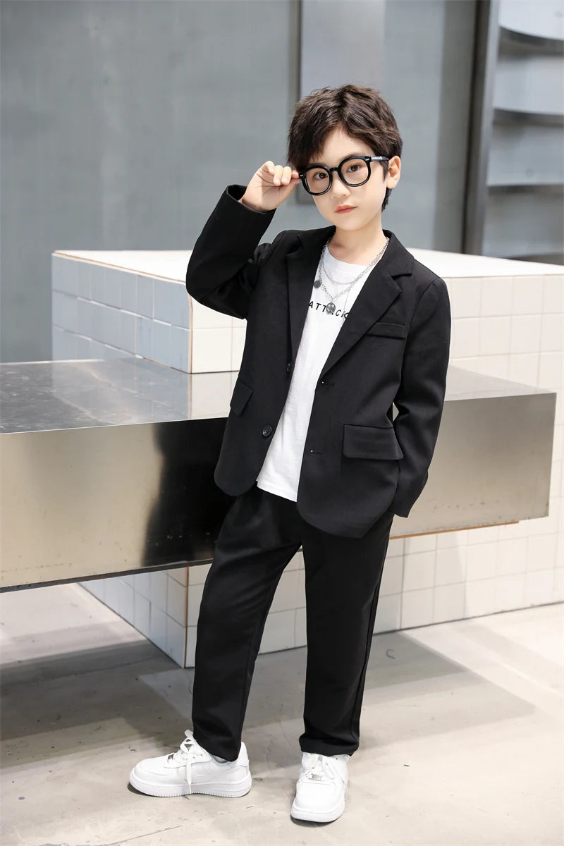 junior Boys Suits Autumn Long Sleeve Casual Blazer Jacket Trouser 2pcs School Uniform Teen Kids Clothes pants Set Child Cosutme