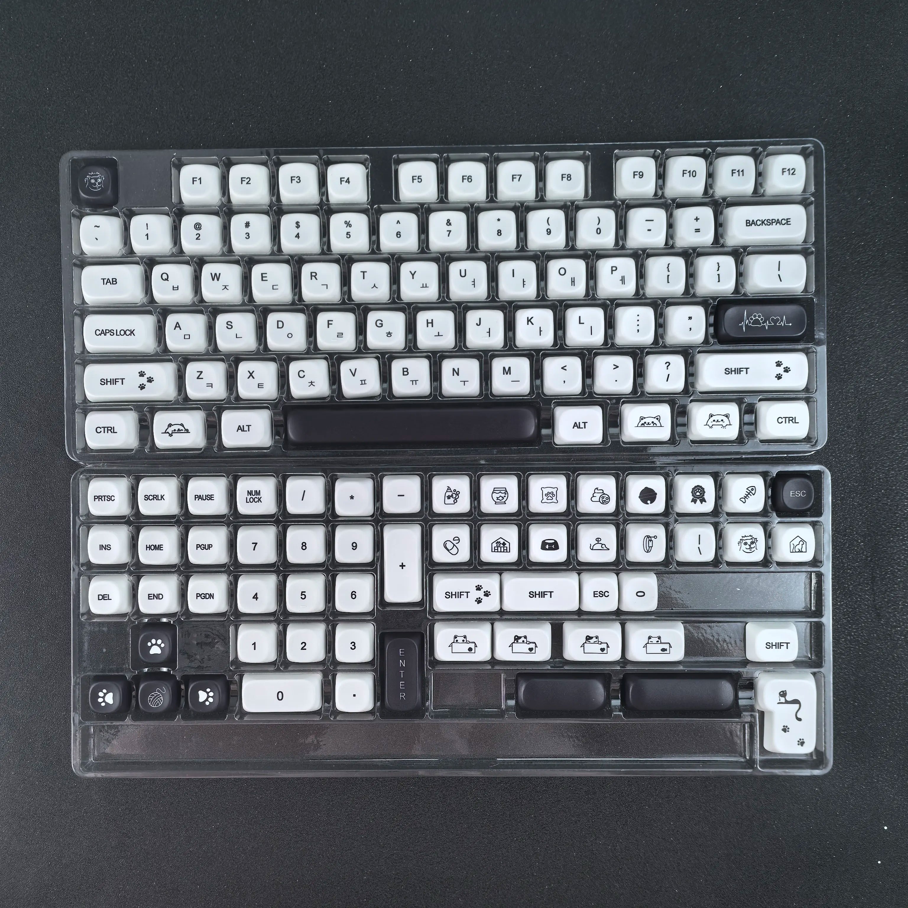 MAIMOOO MOA Keycap Korean Russian English 120Keys Round Cute Pbt Minimalist Style Black And White Cute Kitty Keycaps