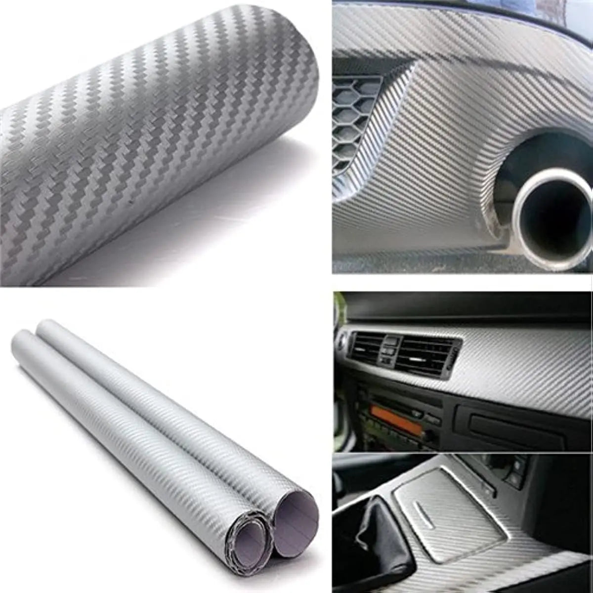DIYAH 3D Silver Carbon Fiber Film Twill Weave Vinyl Sheet Roll Wrap DIY Decals (120" X 60" / 10FT X 5FT)