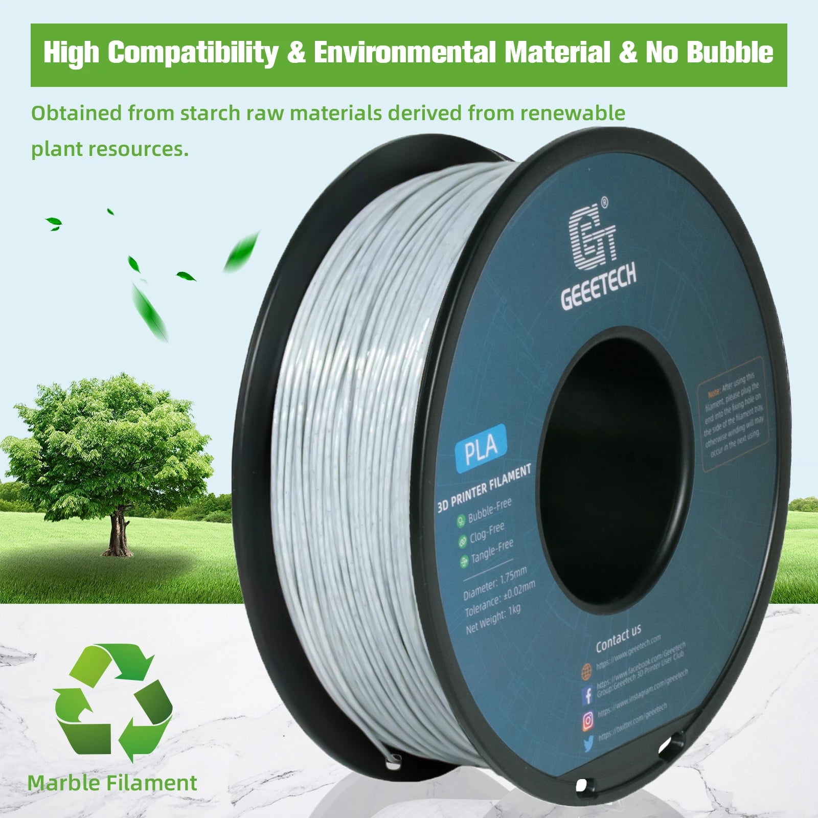 Geeetech 5Kg Like Marble PLA 3D Printer Filament Plastic 1.75mm,Tangle-Free, 3d printing wire materialsvacuum packaging
