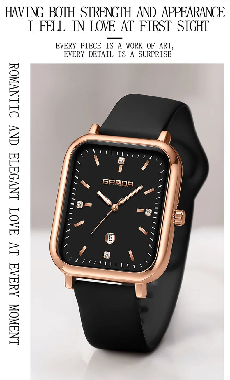SANDA 1134 Women's Square Quartz Watch Black Fashion Crystal Waterproof Date Pointer Wristwatches for Ladies Watches Gift