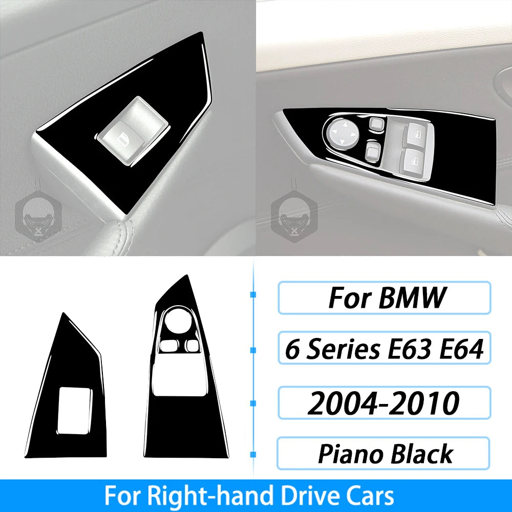 For BMW M6 6 Series E63 E64 2004-2010 Piano Black Gear Shift Air Outlet Window Lift Panel Set Car Interior Accessories Sticker