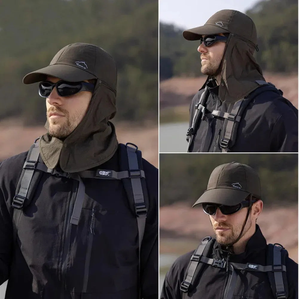 Portable Face Mask Man Sun Hat Mesh Breathable Sun-cream Bucket Hat Detachable Shawl Wide Brim Outdoor Fishing Cap Man Woman