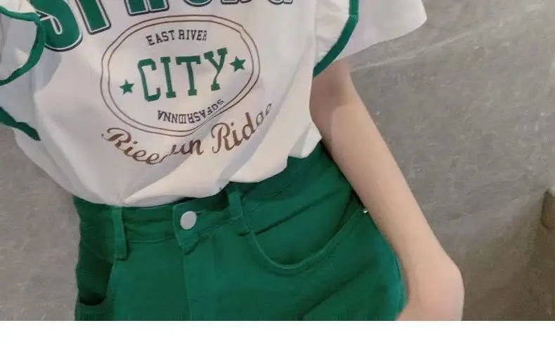 Summer 2024 Trendy Loose ort Sve T-irt Women's Top Design Sense Splicing Slimming Faionable Youthful Polyester Cotto...