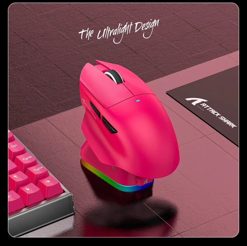 V6 ATTACK SHARK 25000DPI Wireless Mouse,Bluetooth Tri-Mode Connection,Touch Magnetic Charging Base , Macro Gaming Mouse